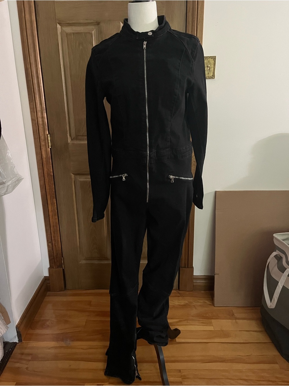 Zara Black Long-Sleeve Zip-Front Jumpsuit with Hip Zippers